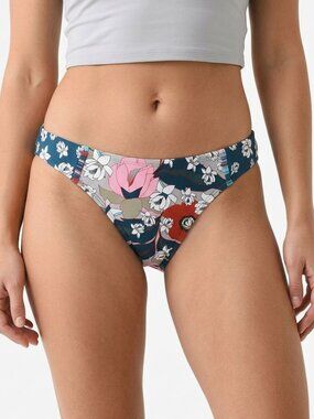 Social Angel Floral Check Bikini Bottoms Swim Pink Blues Summer Beach Pool NWT